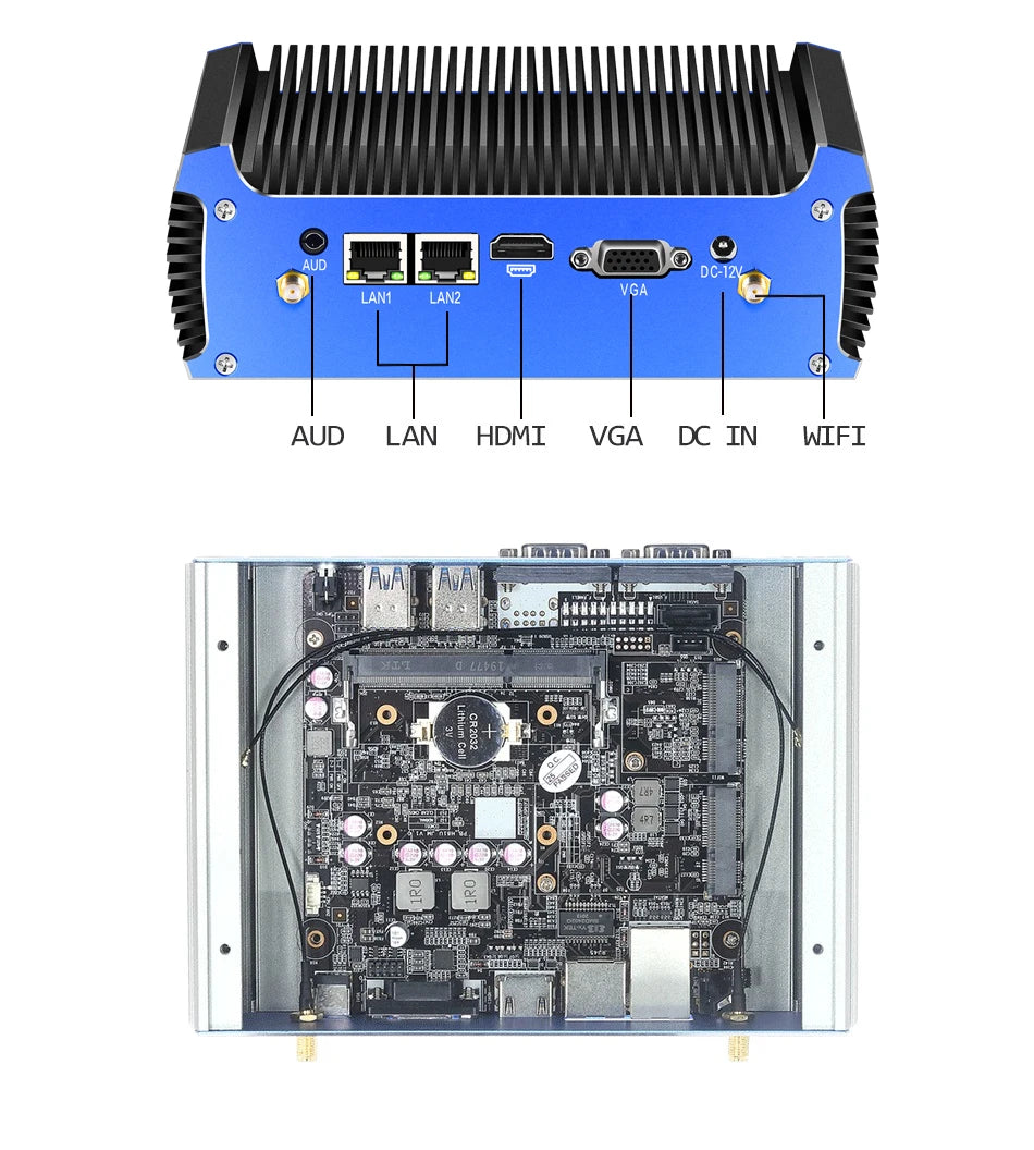 Fanless Industrial Mini PC Dual LAN 2*COM RS232 Core i5 5200U i3 5005U Celeron 2955U DDR3L WIFI Support Linux Ubuntu Computer