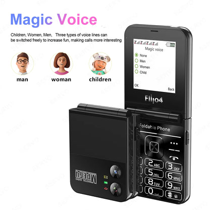 SERVO 4 SIM Fashionable Flip Cellular Phone Speed Dial Flashlight Magic Voice FM Radio 2G GSM Foldable Mobile Phone Type-C 2.6"