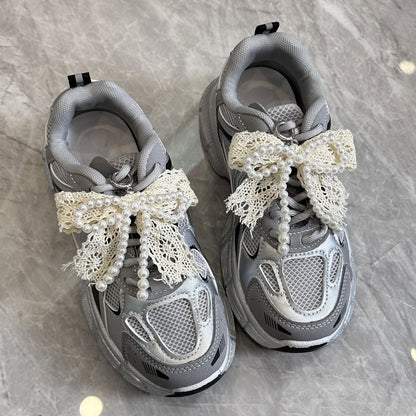 Lace pearl bow Shoe Shoelaces Charms for Sneakers Decorative Shoe Flower Buckle Decorative Shoe Fashion Charm Accessories