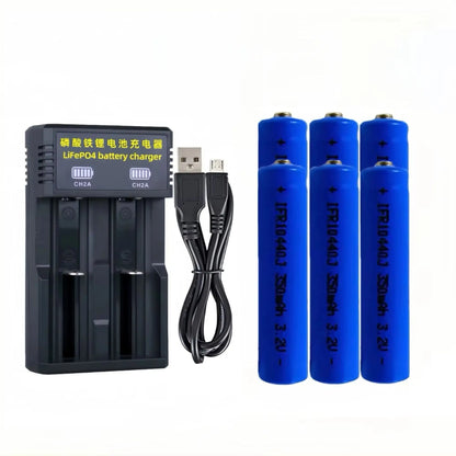 6PCS 10440 LiFePO4 Battery 3.2V 350mAh AAA Battery Charger for Electric toothbrush Electric mosquito swatter Loudspeaker Shaver