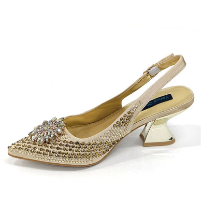 Venus Chan 2024 Summer New Design Specials Italian Women Shoes and Bag Set Fuchsia Color Comfortable High Heels With Rhinestone