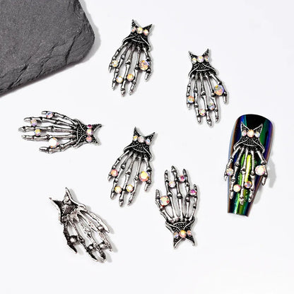 10pcs/Bag Spooky Metal Bone Skeleton Nail Charms Halloween Designs Decoration Nail DIY Accessories Skull Halloween Cross Decor
