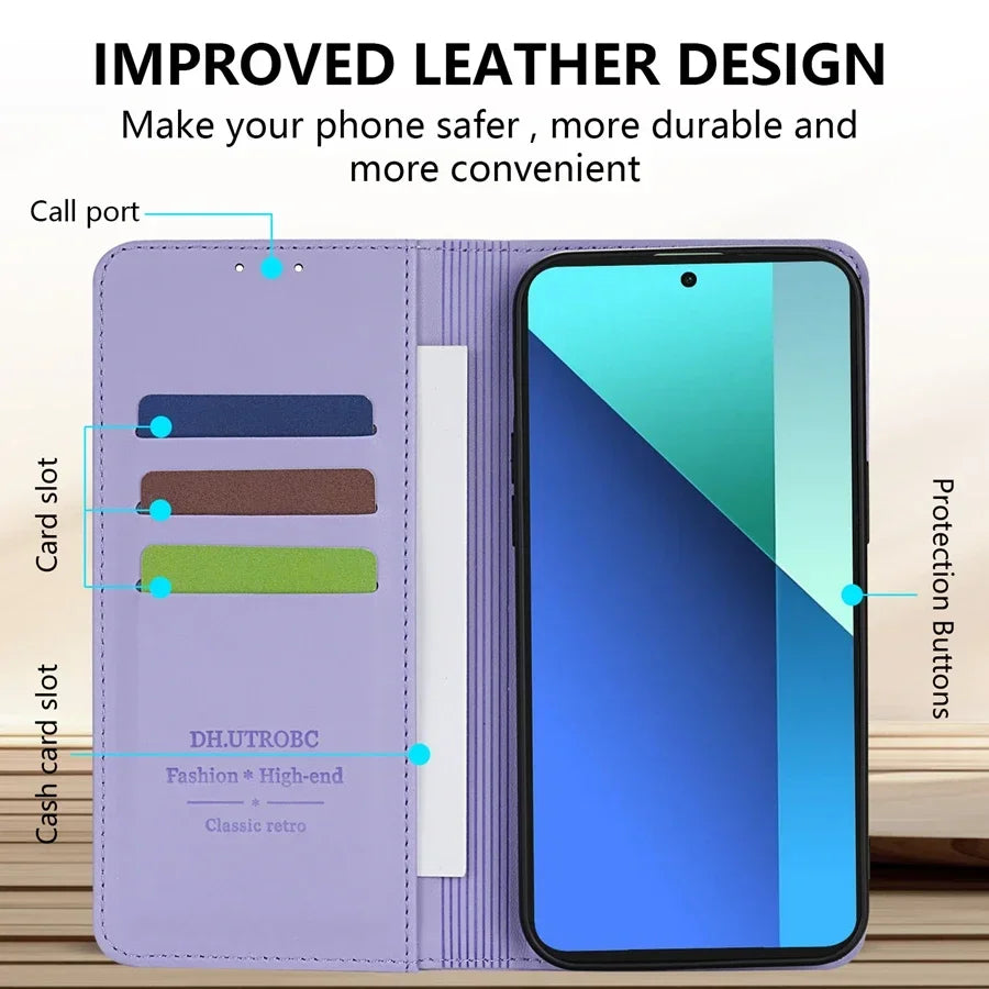 Wallet Skin friendly Magnetic Card Slot Flip Leather Case For Xiaomi 14T Poco X7 C75 M7/X6 Pro Redmi 14C 13 A4 Note 14 Pro+ 14S