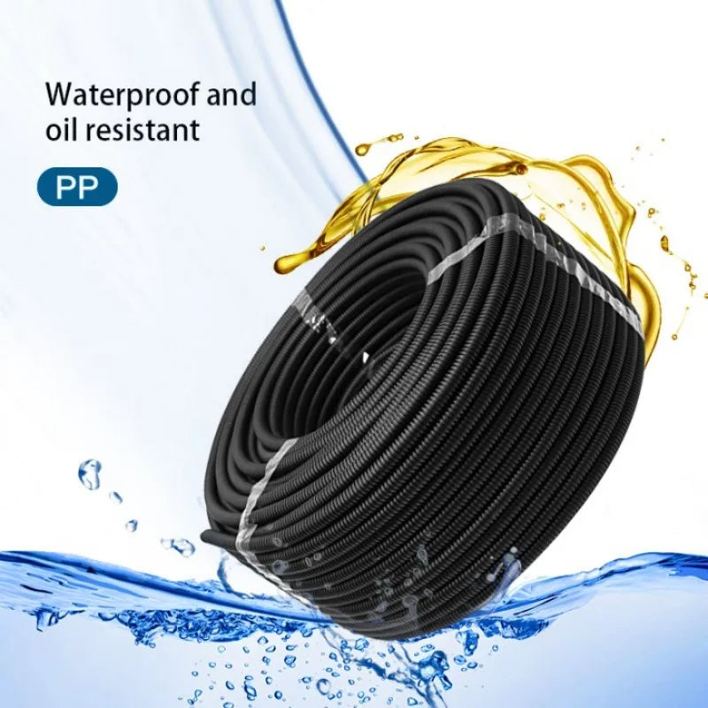 1/5/10M Black PP Insulated Corrugated Pipe AD7.5mm-34.5mm Wire Hose Threading Hose Plastic Corrugated Pipe Protective Sleeve