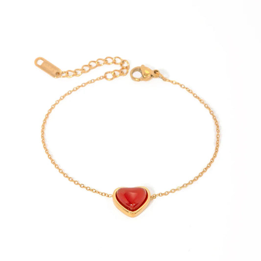 Youthway Stainless Steel Inlaid Red Agate Heart Bracelet for Women's Romantic Fashion Jewelry Valentine's Day Gift