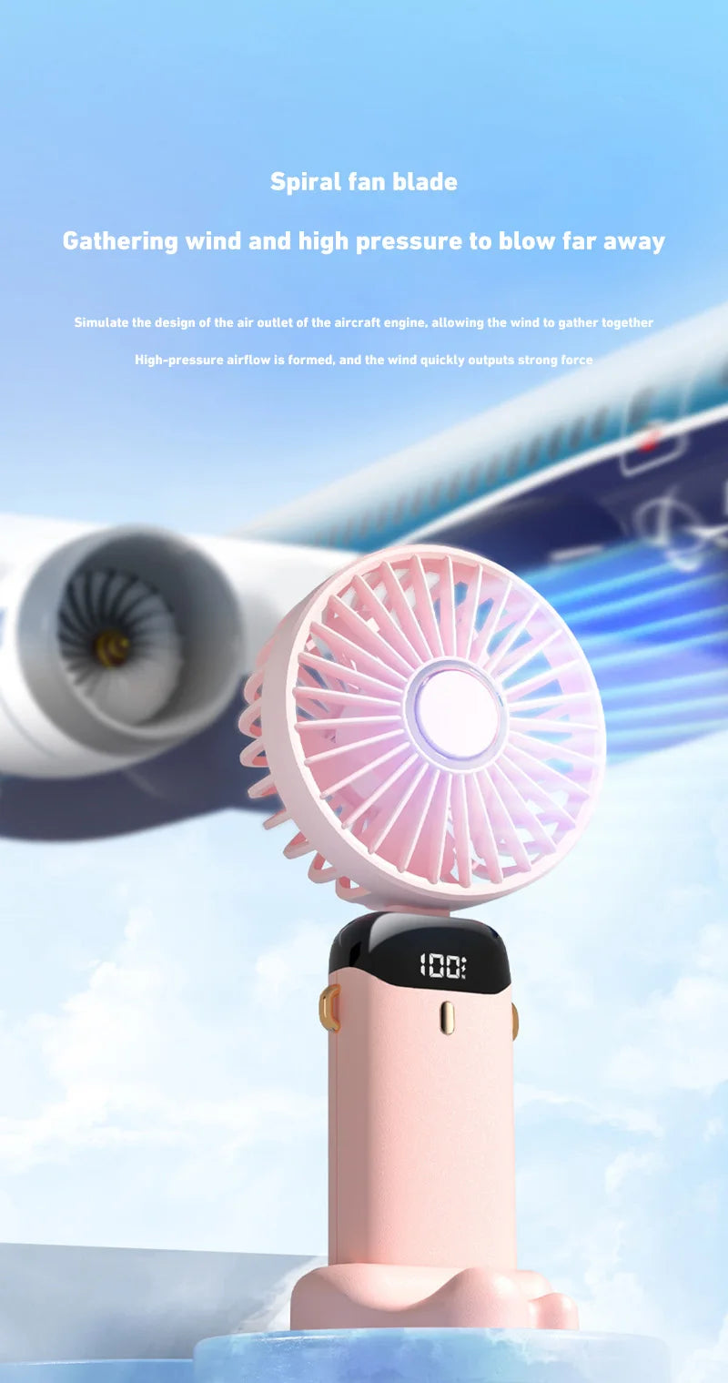 2026 New Handheld Mini Fan Foldable Neck Hanging Fans 5 Speed USB Rechargeable Fan with Phone Stand and Display Screen 1800mAh