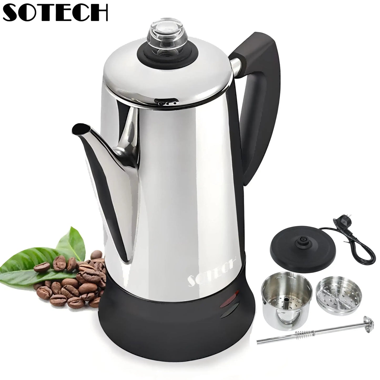 Stainless Steel Electric Coffee Percolator 110v 220v Coffee Maker Pot Cafe  Maker Coffee Tools Gift for Coffee Lovers 12Cups