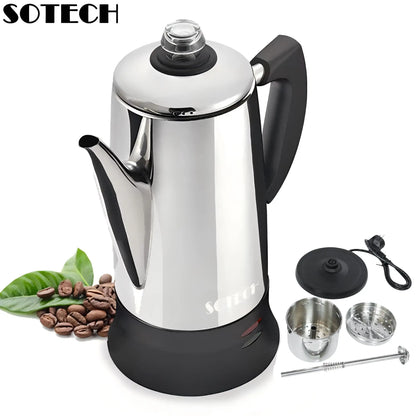Stainless Steel Electric Coffee Percolator 110v 220v Coffee Maker Pot Cafe  Maker Coffee Tools Gift for Coffee Lovers 12Cups