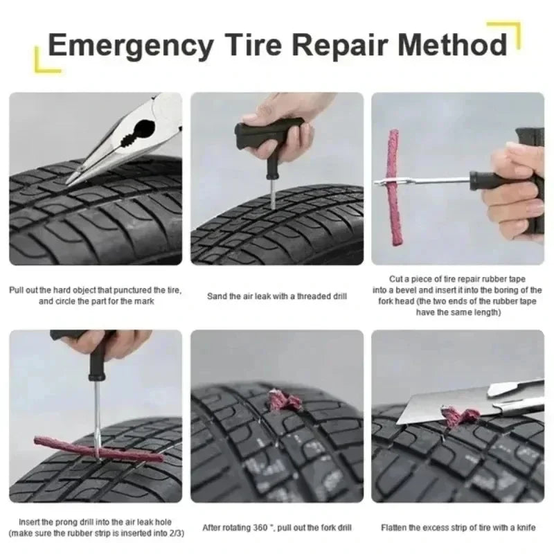 Automotive Emergency Rescue Kit Tyre Repair Kit Puncture Repair Kit, Anti-Puncture Kit Motorcycle, Puncture Repair Tool with Bag