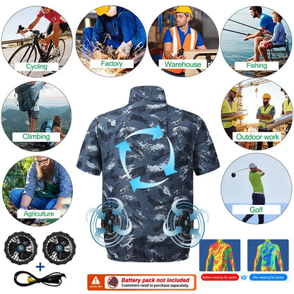 G-MACHT Men Short Sleeve 4Fans Cooling Jacket USB Air Conditioning Clothing Outdoor Work Fishing Heat Protection Cooling Vest