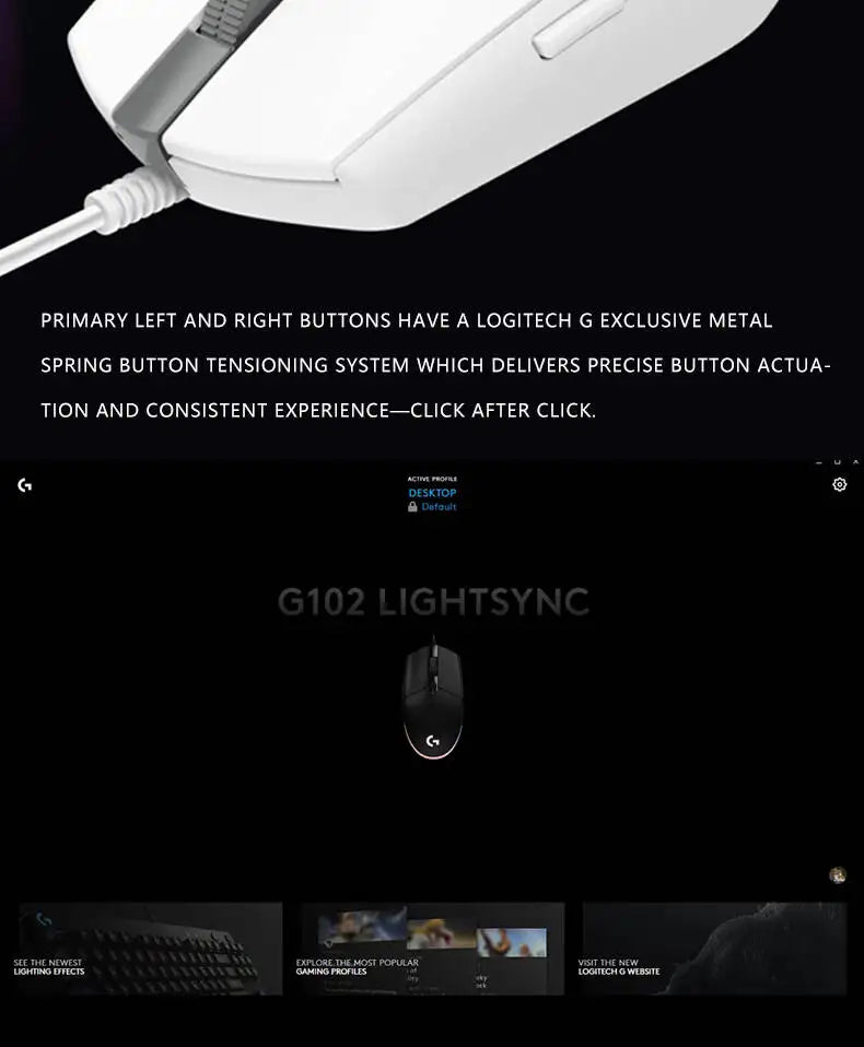 Logitech G102 Wired Gaming Mouse Adjustable DPI 16.8M RGB Colors Mechanical Buttons Ergonomic Design for Competitive Gamers