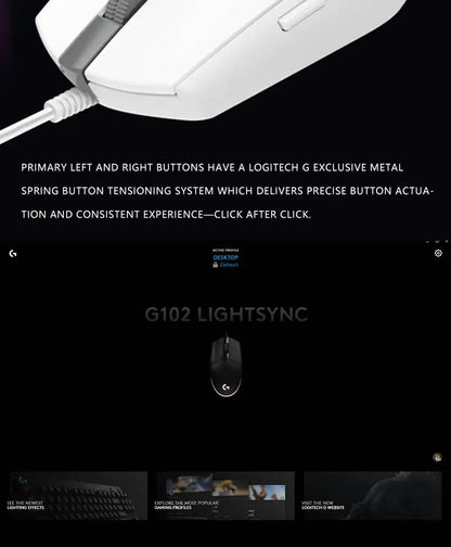 Logitech G102 Wired Gaming Mouse Adjustable DPI 16.8M RGB Colors Mechanical Buttons Ergonomic Design for Competitive Gamers
