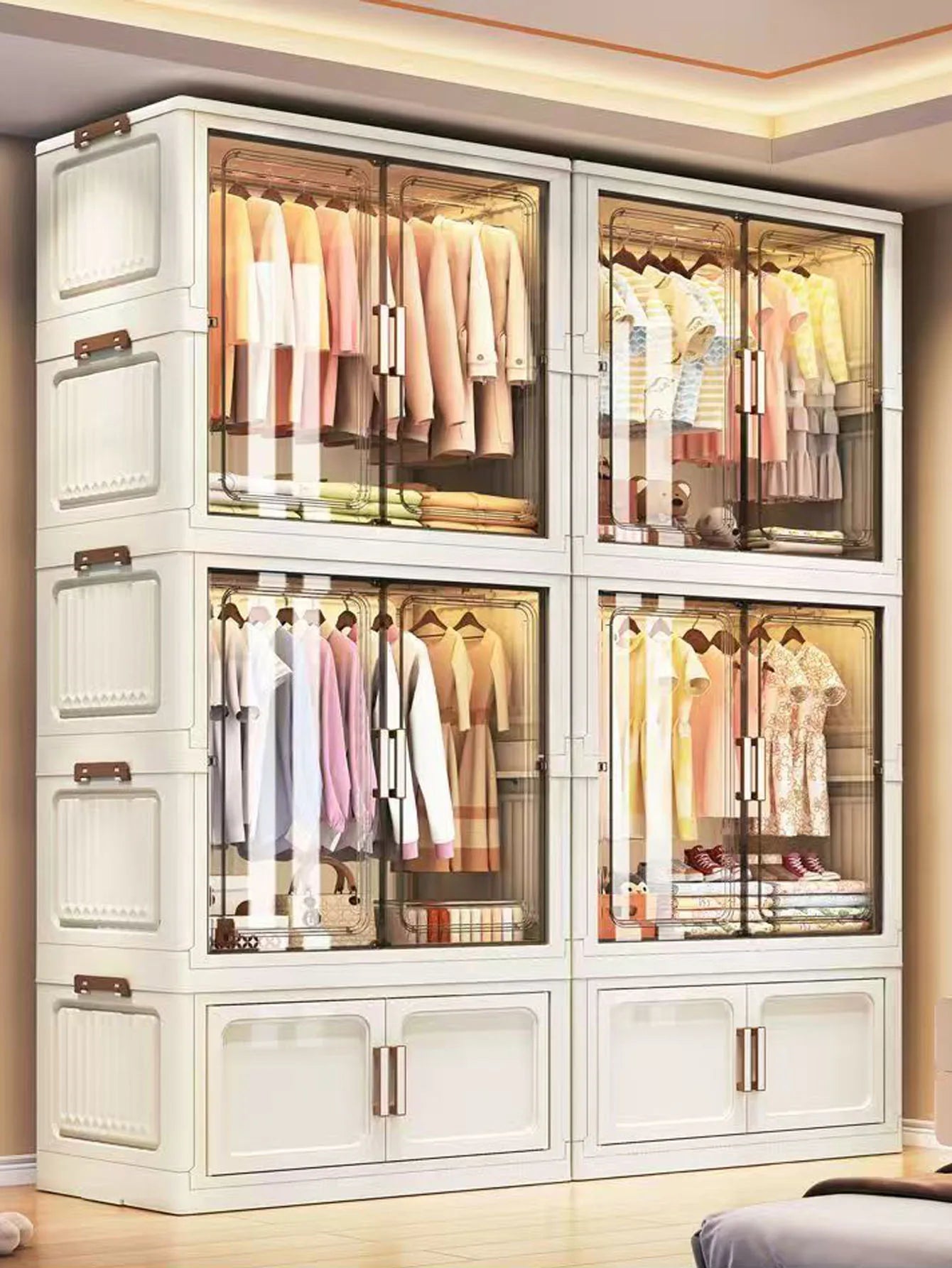 Multi-Functional Folding Storage Cabinet with Doors White/Black/Gray for Home Office Kitchen Bathroom Organizer