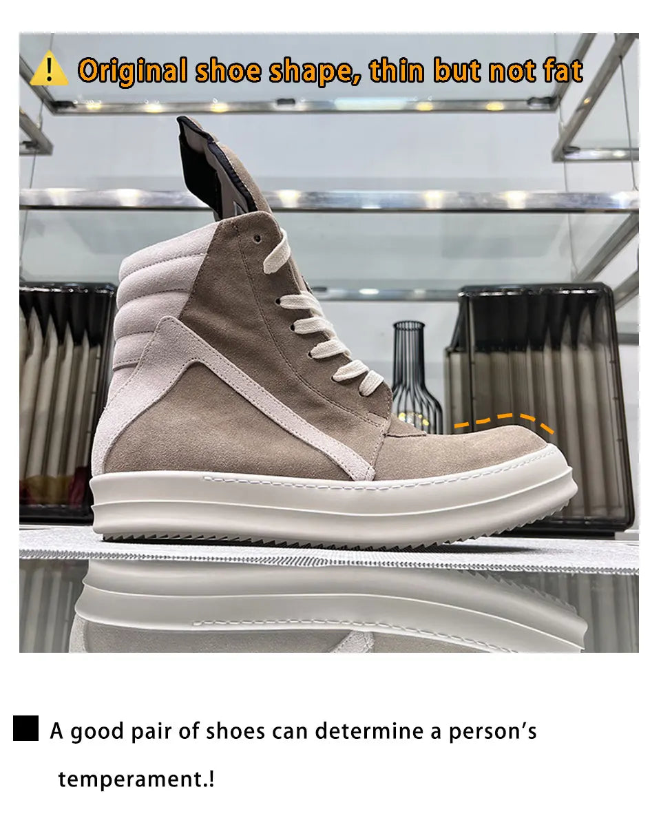 Ro Shoes Men Leather 2025 New Earthy Grey Cow Suede Lace Up Zipper Thick Sole Luxury Geo Women Street Hip-hop Casual Flat Boots