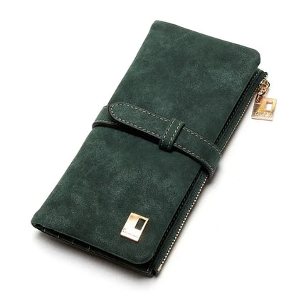 2023 New Fashion Women Wallets Drawstring Nubuck Leather Zipper  Long Design Purse Two Fold More Color Clutch Hot Card Pack