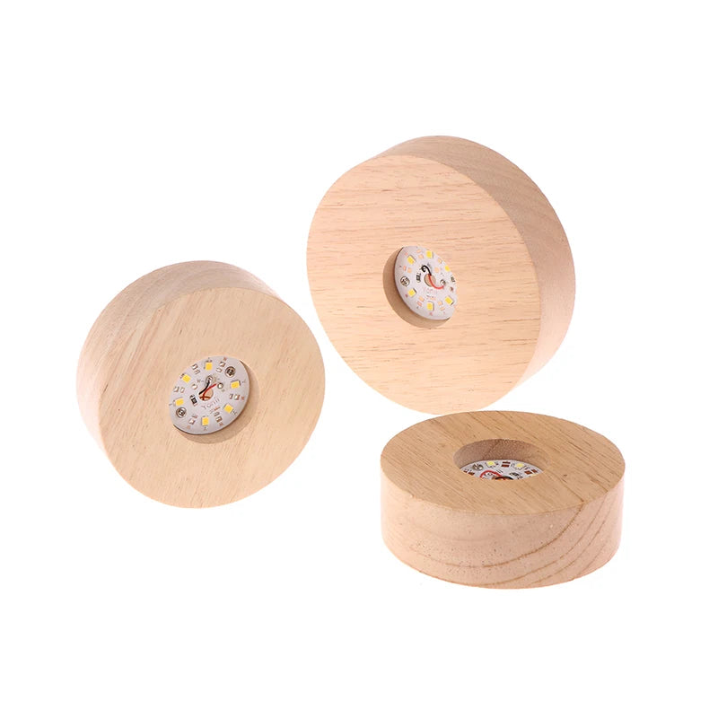 1PC Battery Operated 8/10cm Round Wooden LED Light Dispaly Base Stand Holder Table Night Lamp Base Crystal Glass Art Ornaments