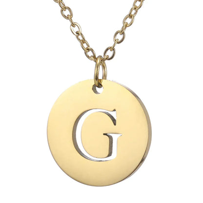 New Trend Stainless Steel Gold Silver Color Initials Necklace Hollow Round 26 Letter Pendant Necklace Jewelry Christmas Gift