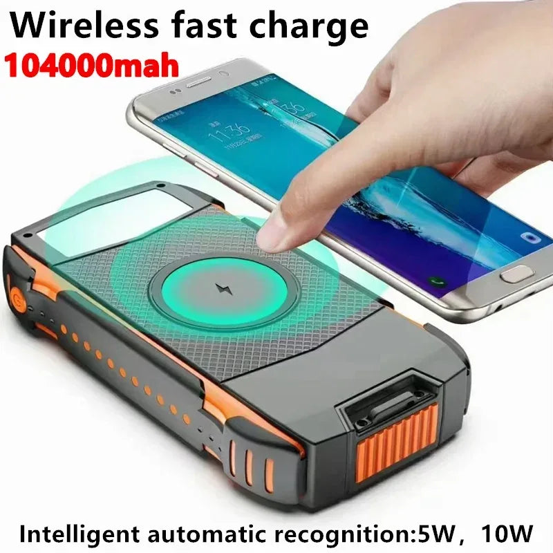 New upgraded version of solar wireless power bank 104000mah100000mahfast charging mobile power supply forHuawei Oppo Xiaomi ViVo