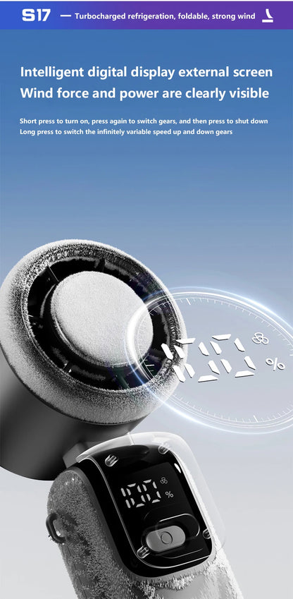 Midea Ice Compress Handheld Fan Portable Outdoor Usb Digital Display Folding Refrigeration High Speed Violent Turbine Small Fan