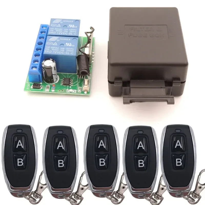433MHz Universal Wireless Remote Control DC 12V 2CH rf Relay Receiver and Transmitter for Universal Garage door and gate Control