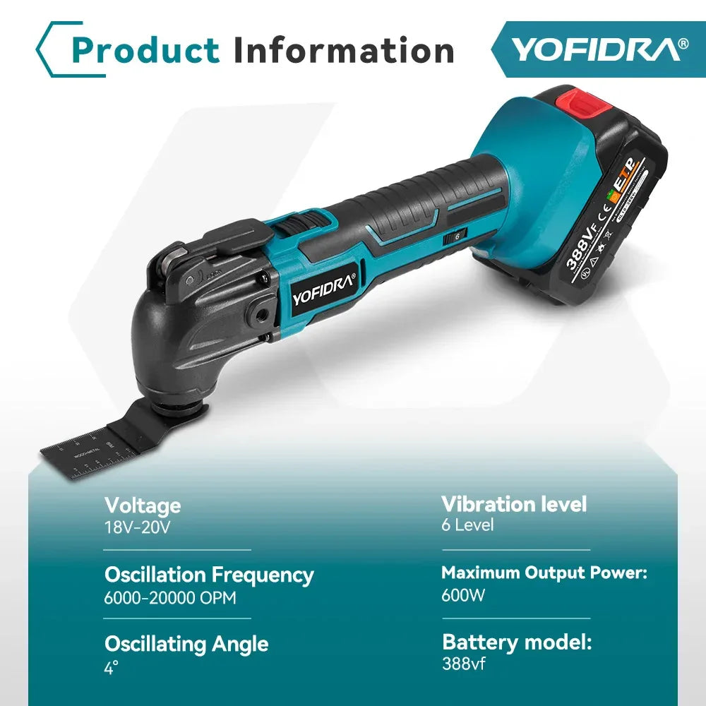YOFIDRA Cordless Oscillating Multi Tool 6 Gears Electric Cutting Polishing Trimming Machine Power Tool For Makita Battery Pin
