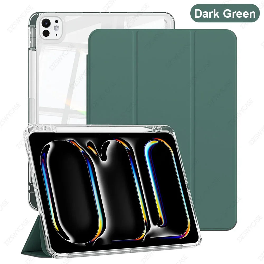 Case for iPad Pro 11 M4 M5 2024 2025, with Pencil Holder, Shockproof Slim Cover with Clear Hard PC Back Shell, Auto Sleep/Wake