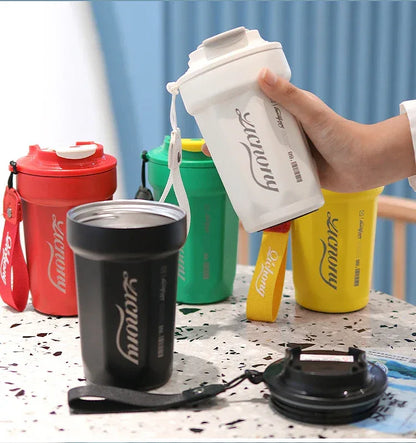 480ml Portable Thermal Coffee Mug Double Layer Stainless Steel Coffee Mug with Lid Car Thermos Milk Juice Water Bottle Gift Mug