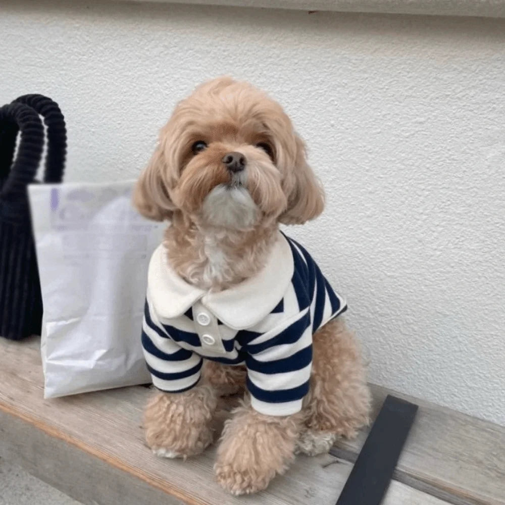 Fashion Striped Collared Dog Shirt Soft Breathable Cooling Vest Pet Hoodie For Puppy Outdoor Activities