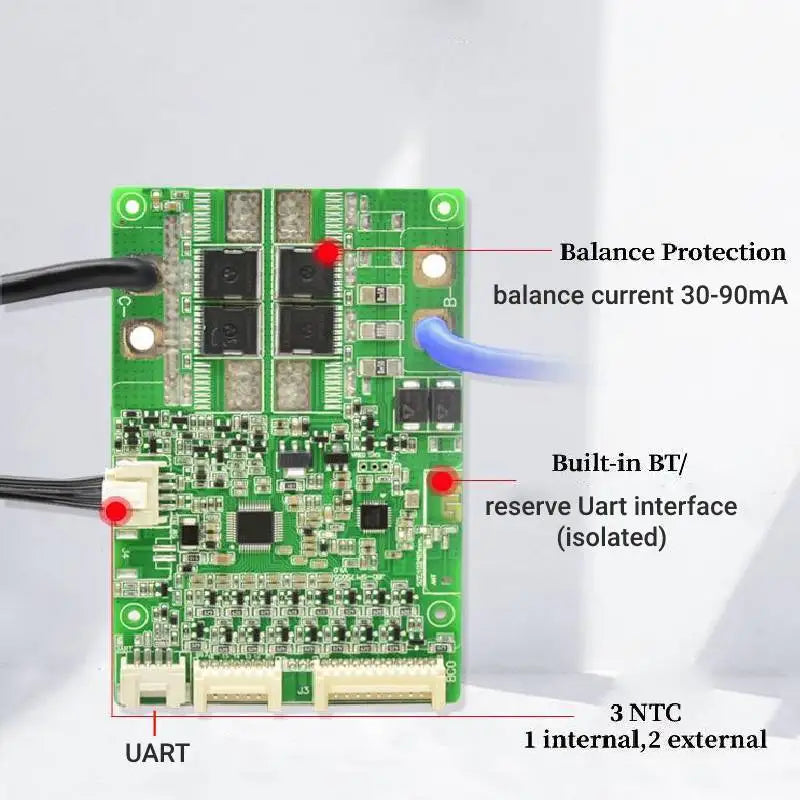 JBD Smart BMS LiFePo4 12S 36V 16S 48V 20A 40A 50A 60A 80A Li-Ion BMS 10S 13S 14S 16S 17S Balance Protection Board Built-in BT