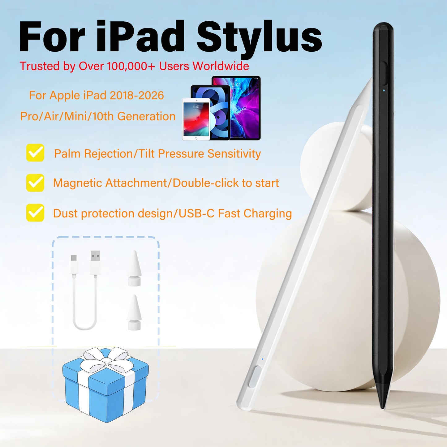 Stylus For Apple Pencil 2025 Magnetic Wireless Charging iPad 11 13 M2 M3 Pro 12.9 11 Air 4 5 Mini 6 for iPad Tilt Palm Rejection