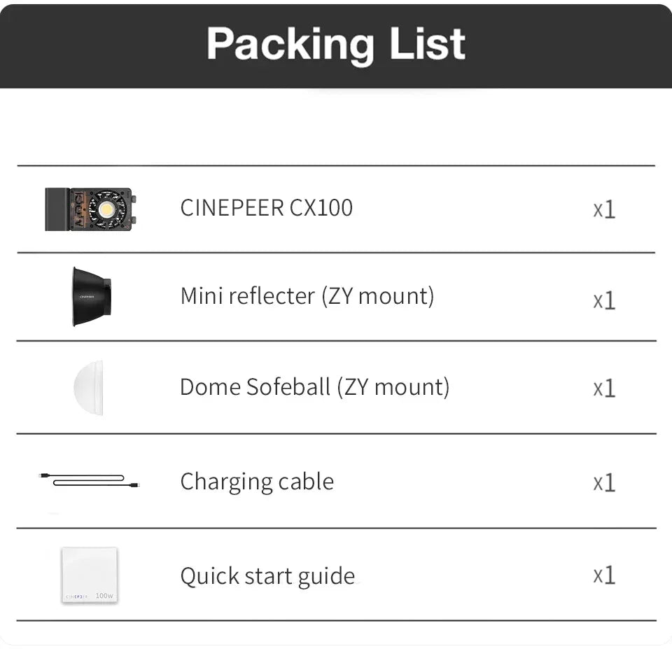 ZHIYUN Official CINEPEER CX100 100W Pocket Video Light Handheld Led COB Light Photo Fill Light Photography Lighting