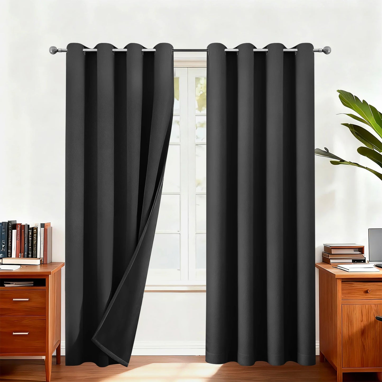 Blackout Thermal Curtains for Bedroom Drop Eyelet Curtains for Living Room Weave Textured Light Blocking Window Curtain Drapes