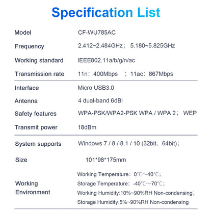 COMFAST 1300M Adaptador Wi Fi Banda Dupla Sem Fio 2.4G/ 5GHz 4 Antenna USB3.0 Wireless USB Placa Wifi Pra PC  Kali Linux Adapter