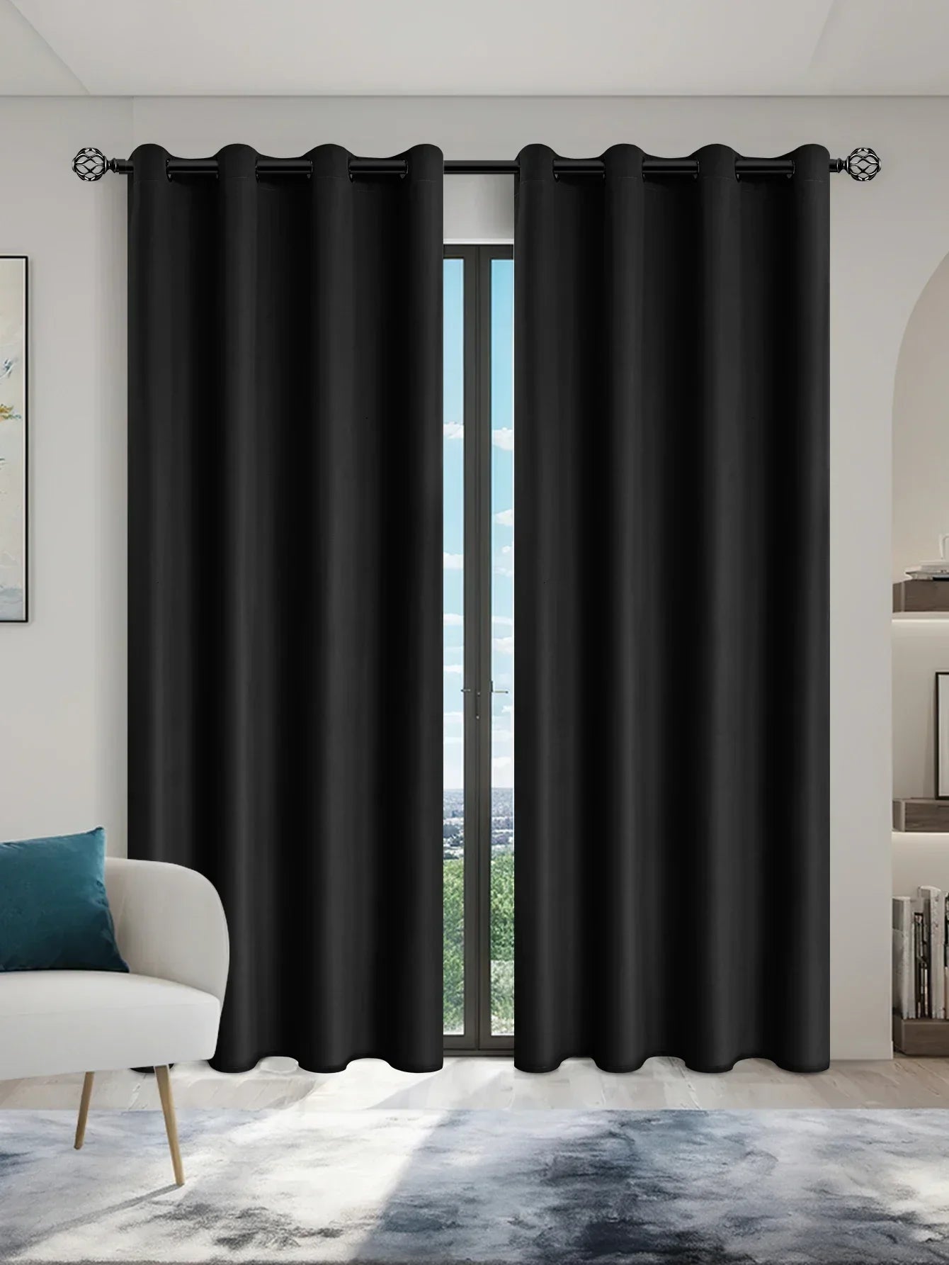 2panels Solid 100% Blackout Curtain - Curtains for Bedroom, Living Room Decor - UV Protection, Easy Sliding and Stylish Design
