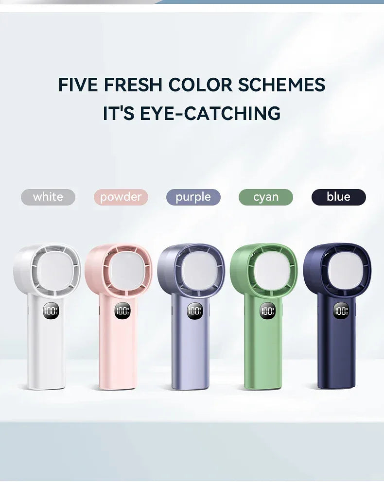 Night Light Cooling Fan 5000mAh Handheld Cooling Fan Portable Handheld Turbo Fan 100 Wind Speeds Adjustable Mini Personal Fan
