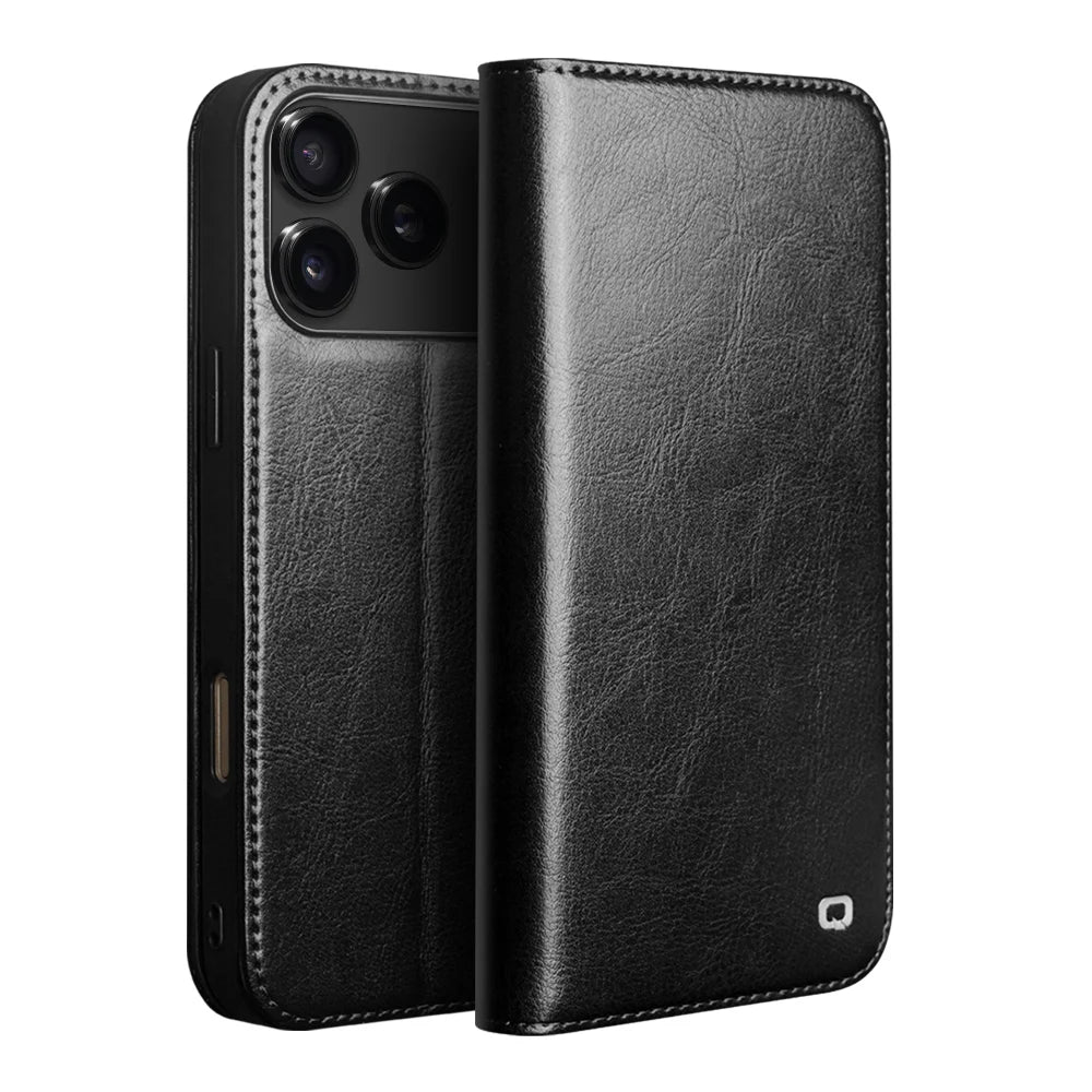 QIALINO Genuine Leather Flip Case for iPhone 17 Bracket Handmade Business Cover with Card Slots for iPhone 17 Pro Max/17 Air