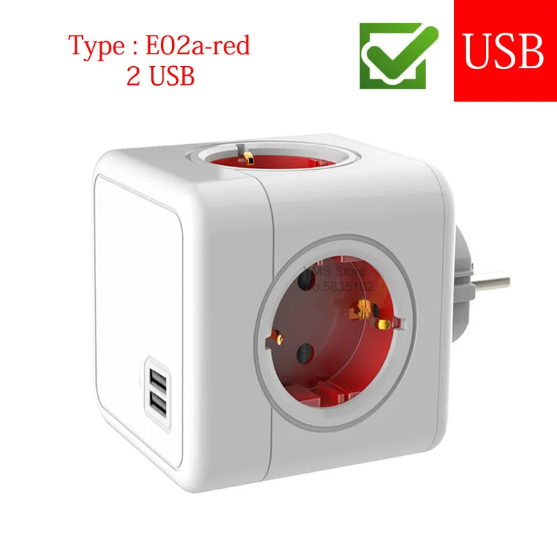 Massfa Multi Usb Power Strip Electrical Plug Cube Multiple Extension Socket with 4 Eu Outlets 3680W Adapter for Home Office