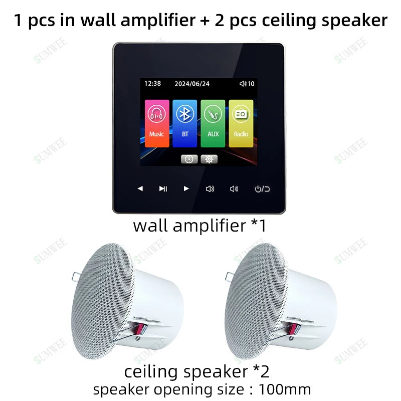 Home Audio System 86 Type Bluetooths Wall Amplifier Hotel AUX TF Sound Background Music Control Panel Optional Ceiling Speakers