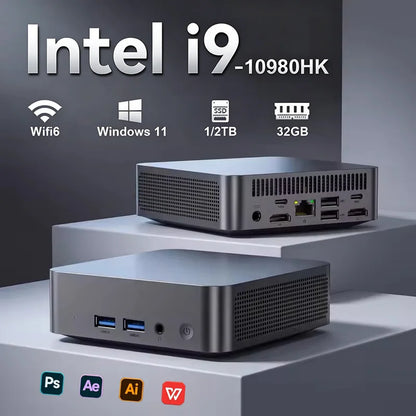 2026 Portable Intel Core i9-10980HK Computer Windows11 Pro 32GB RAM 1TB SSD Gaming Computer Dual-Band WiFi6 game Mini Desktop PC