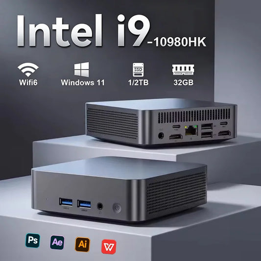 2026 Portable Intel Core i9-10980HK Computer Windows11 Pro 32GB RAM 1TB SSD Gaming Computer Dual-Band WiFi6 game Mini Desktop PC by PDG ibma