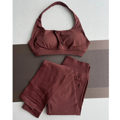 2 Pieces Yoga Gym Set Women Seamless Strappy Yoga Bra High Waist Workout Scrunch Shorts Sports Set Fitness Clothes Sportswear