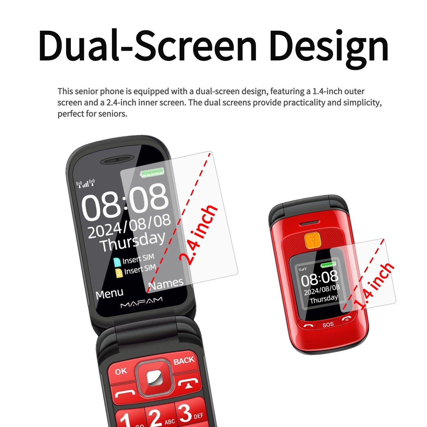 Mafam F899 Small Cover Folded Elderly Mobile Phone For Seniors Dual Display SOS Button Fast Quick Call Anti-Scratch Low Price