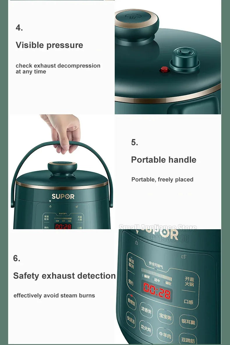 SUPOR 2.3L Electric Pressure Cooker Mini Rice Cooker Small Stainless Steel Electric Cooker High Quality Kitchen Appliances