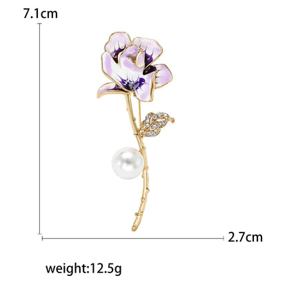 Valentine's Day Enamel Rose Brooches for Women Rhinestone Plant Flower Pins Banquet Party Backpack Gifts Jewelry Accessories
