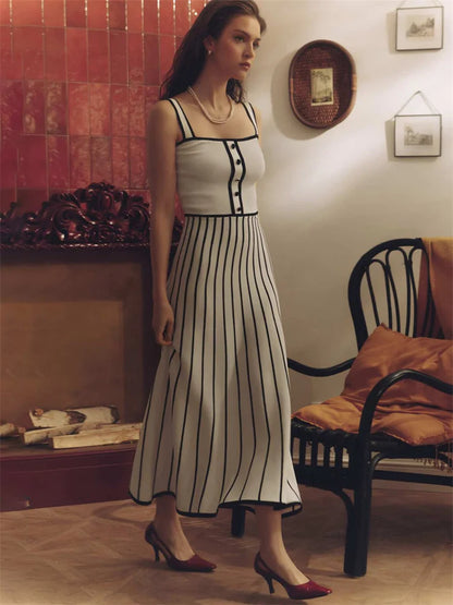 Tossy Striped Knit Backless Maxi Dress Women Slim Contrast Strapless Fashion Elegant Party Dress 2024 Knitwear Female Long Dress