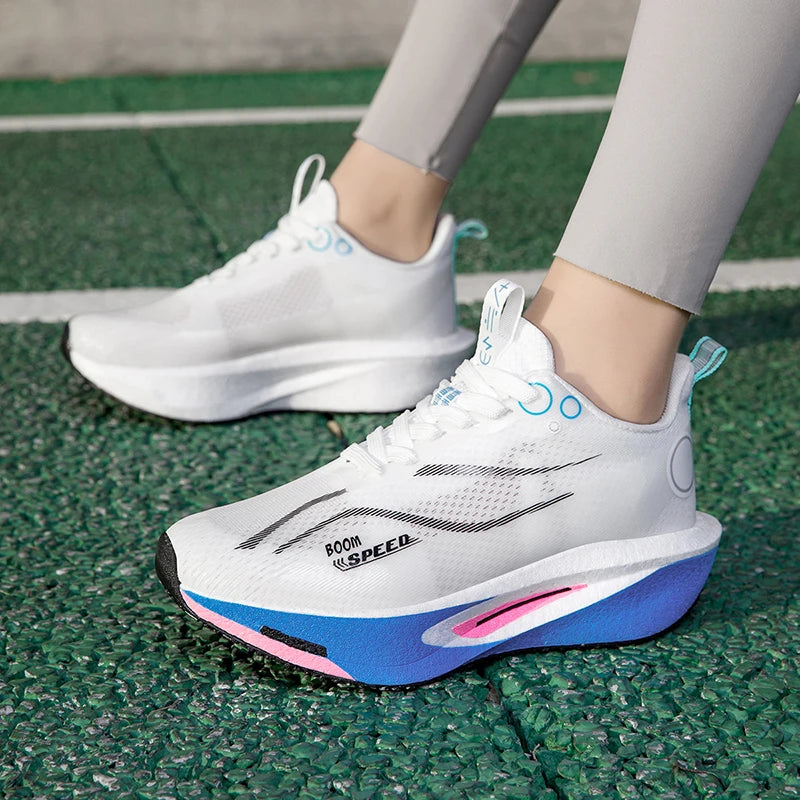 Unisex Carbon Board Running Shoes Professional Marathon Lightweight Bouncing Pad Breathable Ladies Stable Support Sports Shoes
