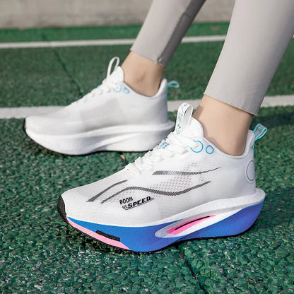 Unisex Carbon Board Running Shoes Professional Marathon Lightweight Bouncing Pad Breathable Ladies Stable Support Sports Shoes