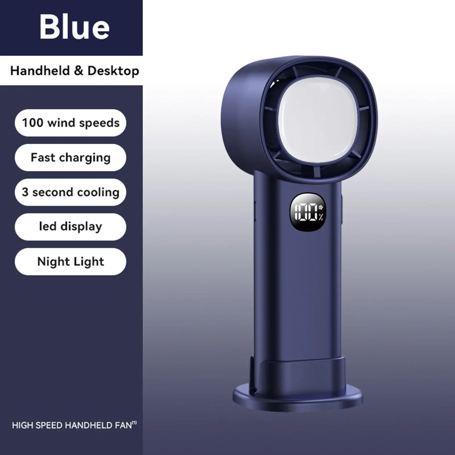 Night Light Cooling Fan 5000mAh Handheld Cooling Fan Portable Handheld Turbo Fan 100 Wind Speeds Adjustable Mini Personal Fan