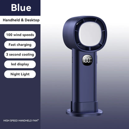 Night Light Cooling Fan 5000mAh Handheld Cooling Fan Portable Handheld Turbo Fan 100 Wind Speeds Adjustable Mini Personal Fan