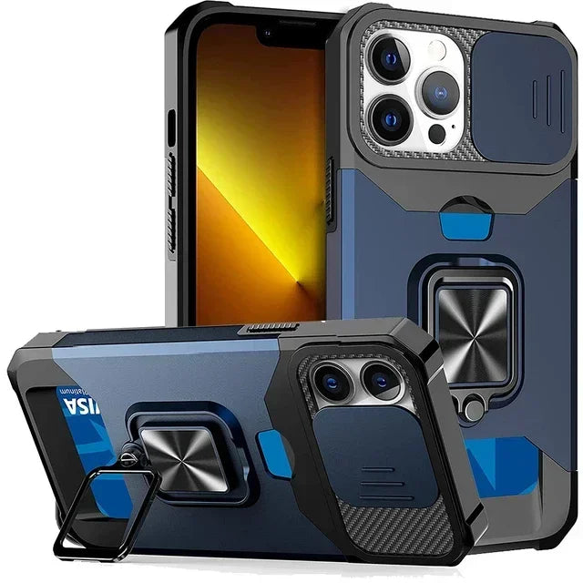 Case For iPhone 17 16 15 14 13 12 Pro Max Plus 8 7 Plus Mini Heavy Duty Protection With Sliding Camera Cover And Card Clip Cover